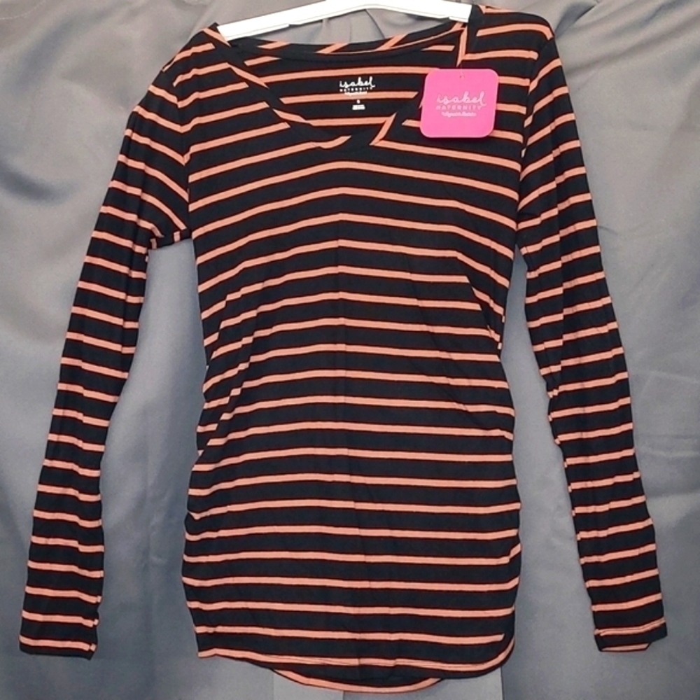 MATERNITY Isabel orange and black stripped long-sleeve shirt.  Size smal…